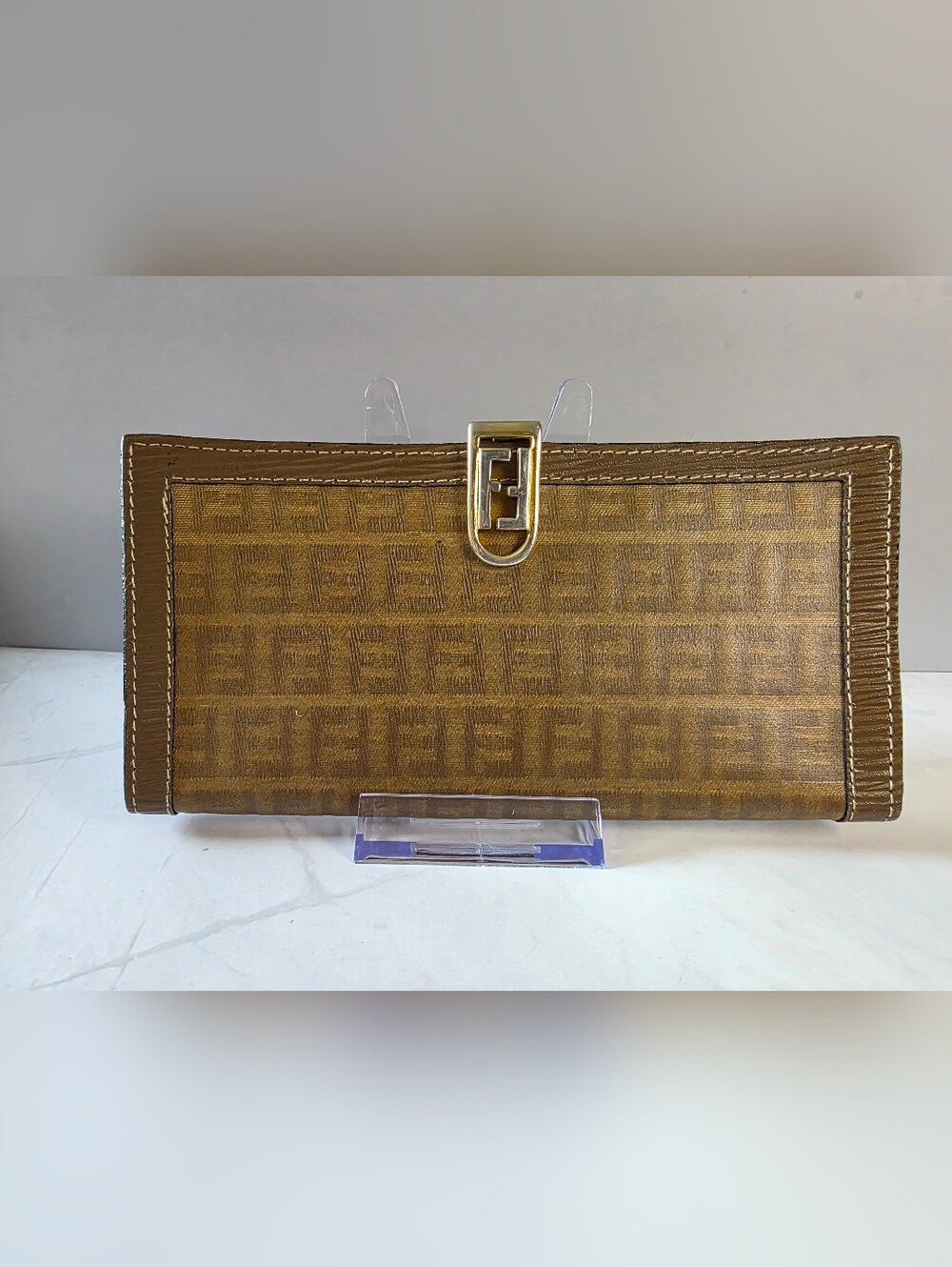 Vintage Fendi Zucca Coated Canvas Long Wallet F Clasp + Entrupy COA